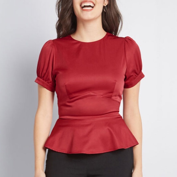 COLLECTIF X MODCLOTH Pinup Peplum Top Burgundy 6 - Picture 3 of 10
